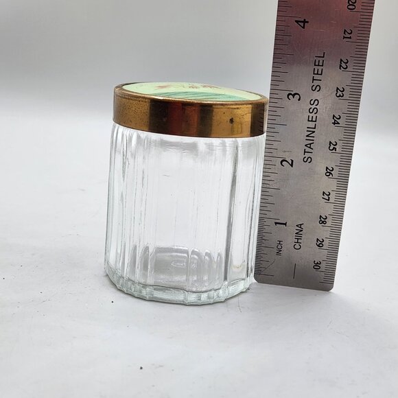 Antique 3 Jar Dresser Vanity Set Celluloid Green Floral 2 Powder Puffs - Picture 13 of 16